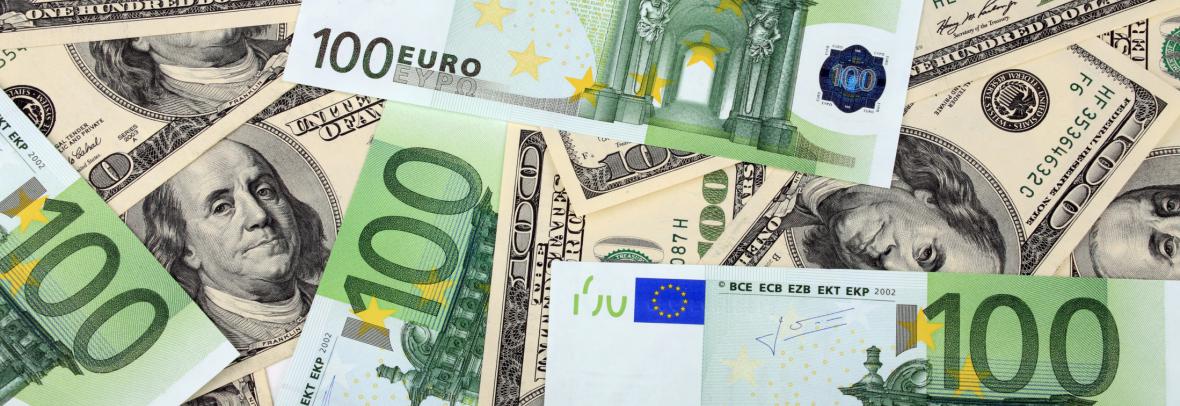 U.S. hundred dollar bills mixed with euros