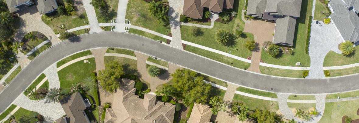 sky view of suburban Florida housing rooftops