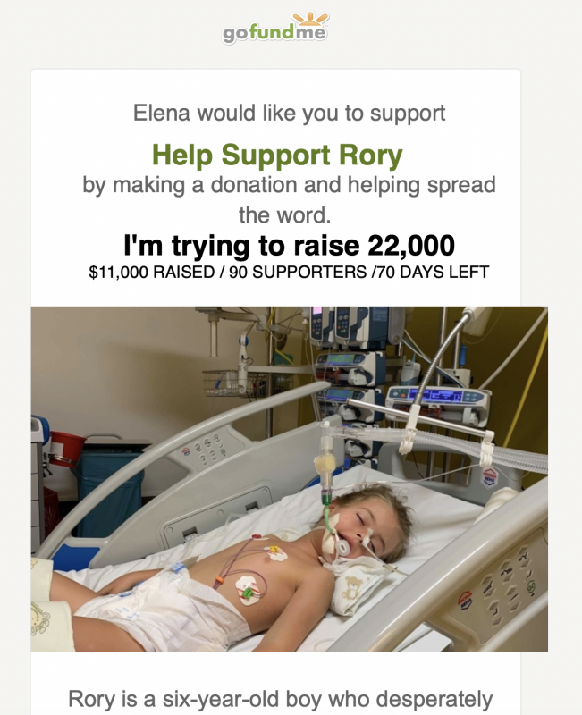 screenshot of GoFundMe scam email.