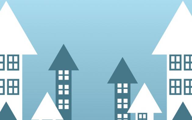 illustration of houses with pointed arrow roofs