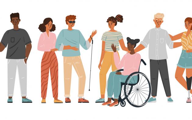 Seven people of different races and disabilities