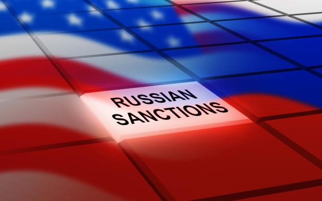 A Russian sanctions button in the middle of red, white and blue buttons
