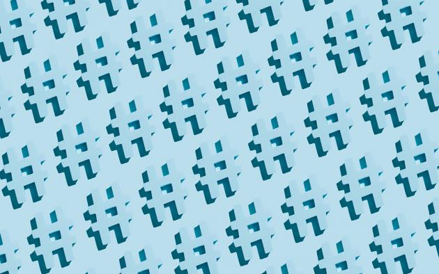 blue background pattern made up of hashtags