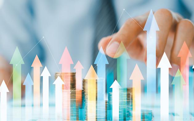 photo of a business mans hand with data bar chart
