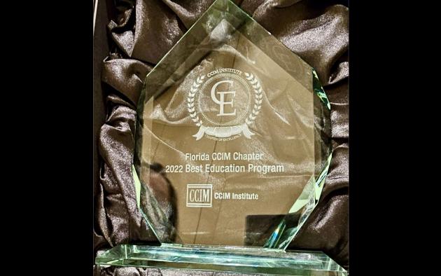 Lucite award says Florida CCIM Chapter, 2022 Best Education Program