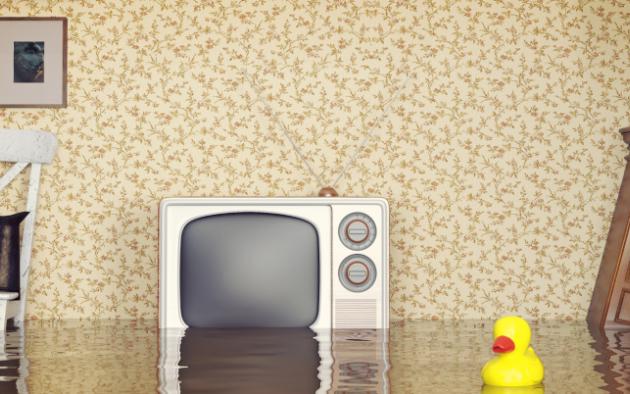 photo illustration of flooded living room