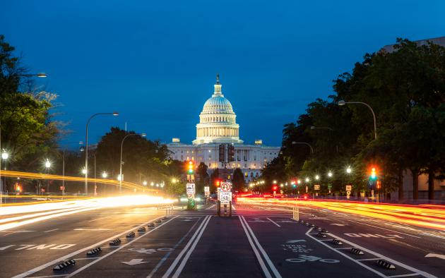 US Capitol building at night