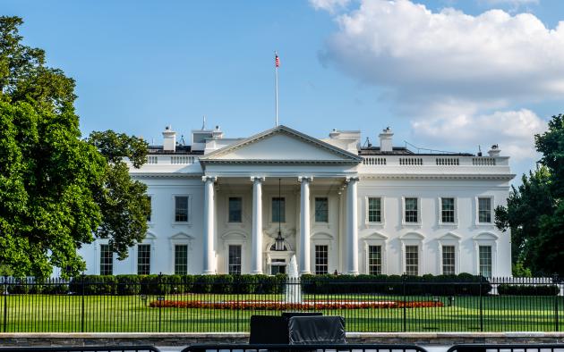 Front view of the White House on a sunny day