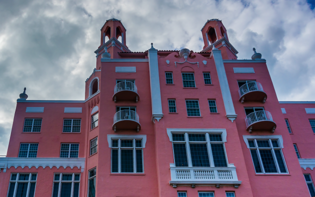 View of the pink Don CeSar hotel's top floors
