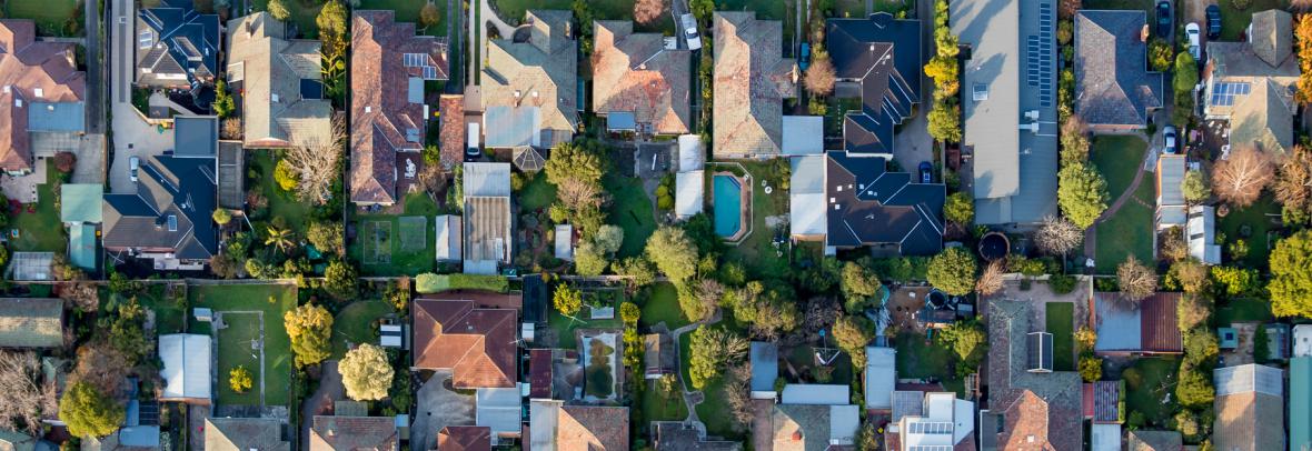 aerial view of subdivision in suburbs