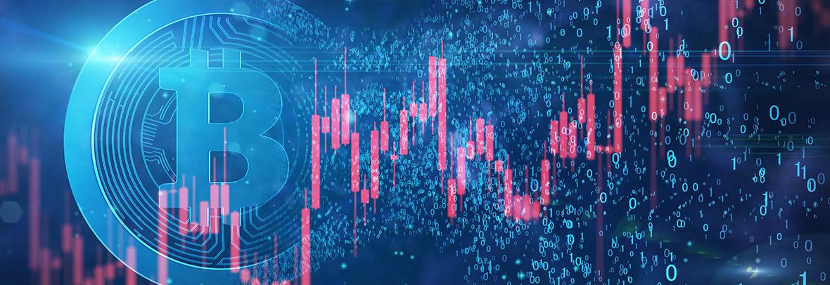 Photo illustration off blockchain symbol and data charts