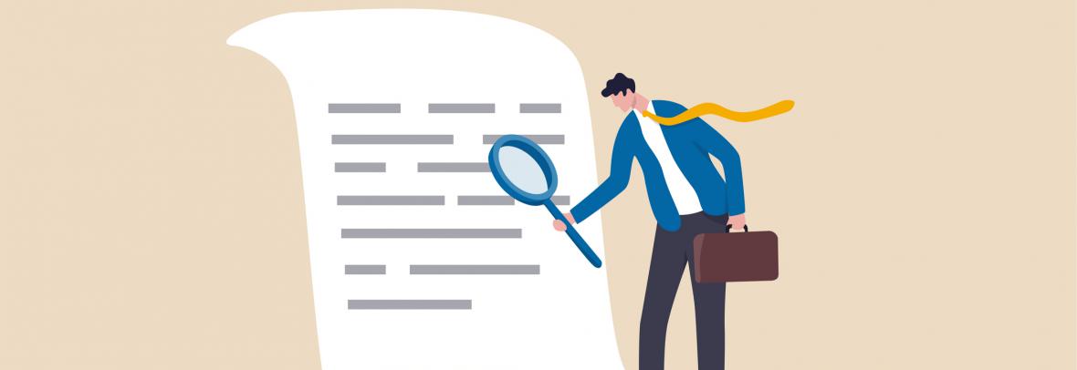 illustration of man looking at contract with magnifying glass