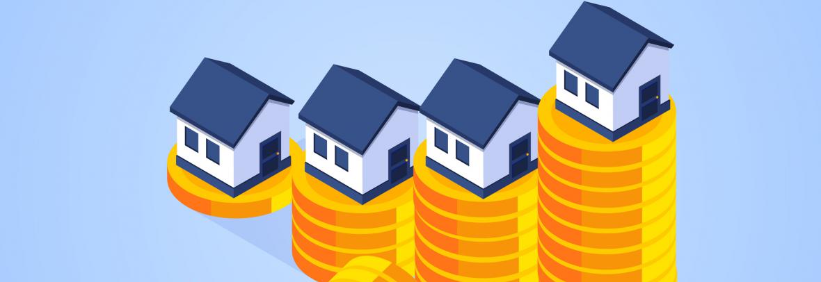 house images on stacks of gold coins