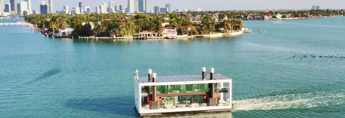 Luxury Miami houseboat with Singer Island and Miami in the background