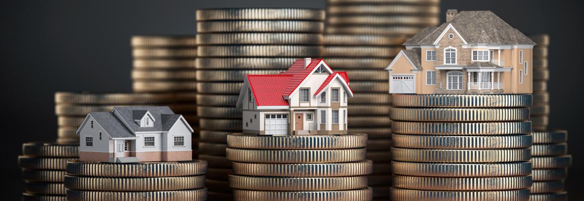 different house on varying coin stacks