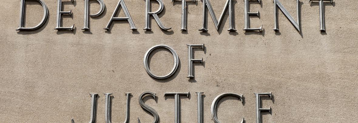 U.S. Department of Justice sign on its building