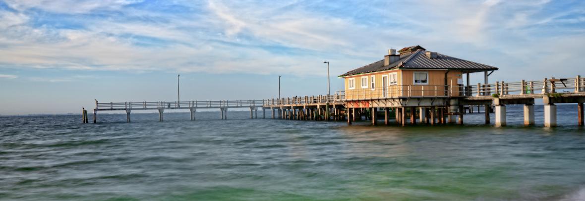 Pier with building in Tierra Verde, Florida
