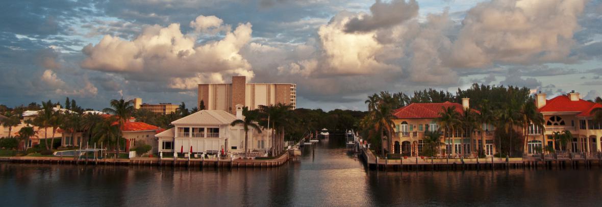 View from the water of canal leading into Delray Beach, Florida