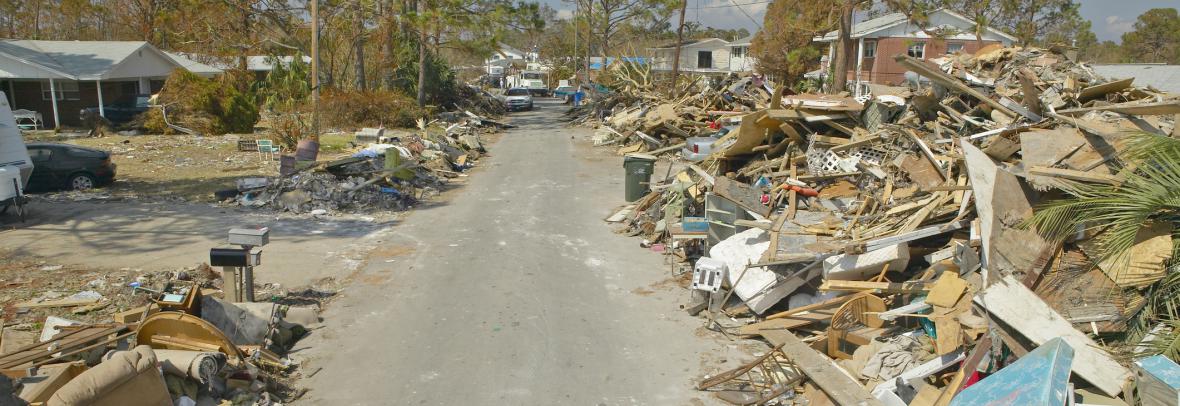 debris along Florida road after hurricane Ian