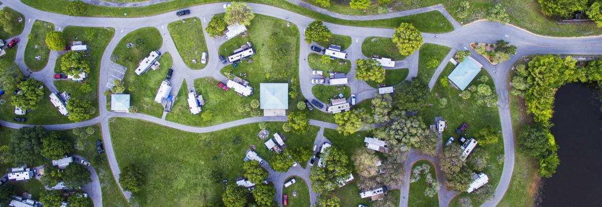 aerial view of RV park campgrounds in Pembroke Pines, FL