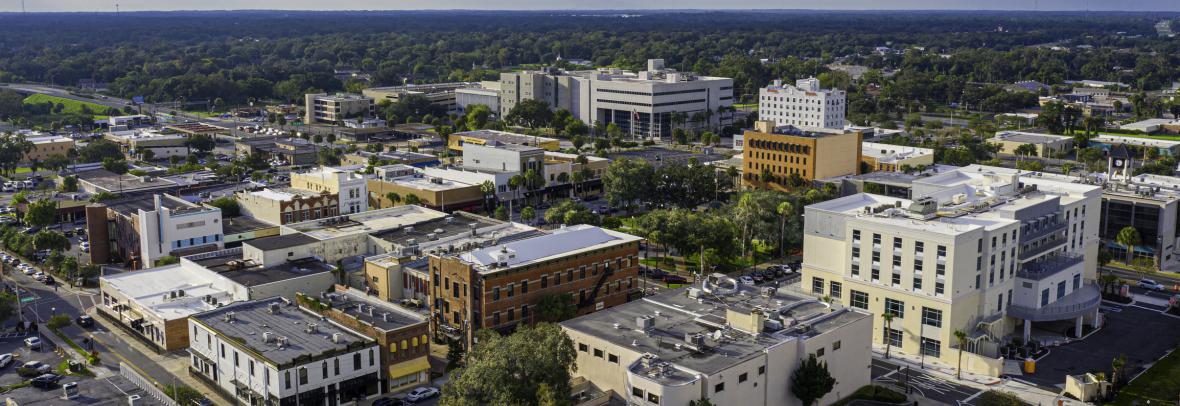 Drone aerial view of downtown Ocala