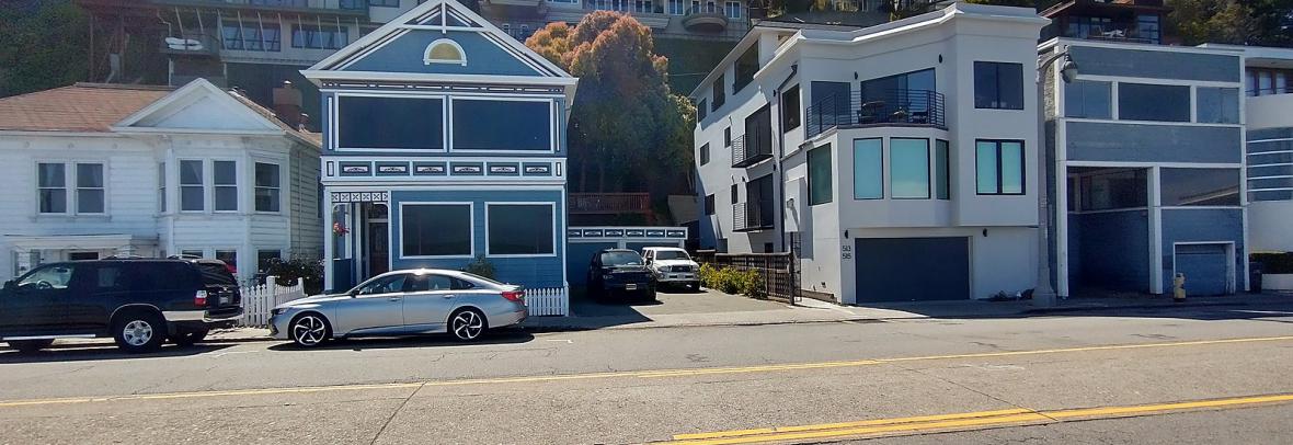 Duplexes on the west side of Bridgeway in downtown Sausalito