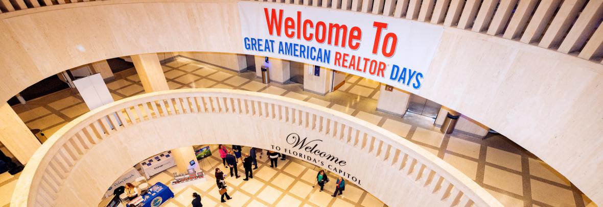 state capitol rotunda with Great American Realtor Days banner
