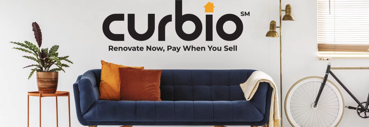 curbio logo displayed over a sofa