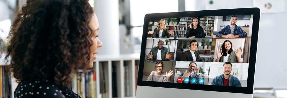 Woman on a zoom meeting with many people