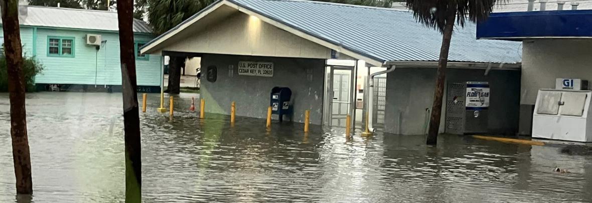 Cedar Key Post Office flooding in Hurricane Debby