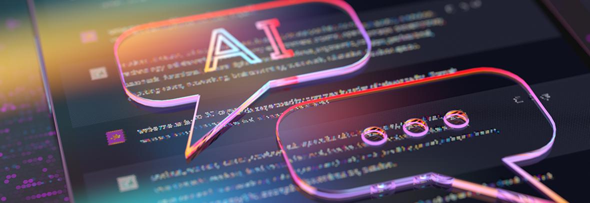 digital illustration of dialogue bubbles with AI inside