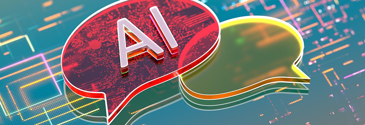 digital illustration of dialogue bubbles with AI in them