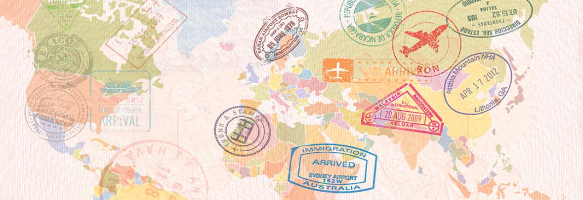 illustration of visa stamps on the continents of the world