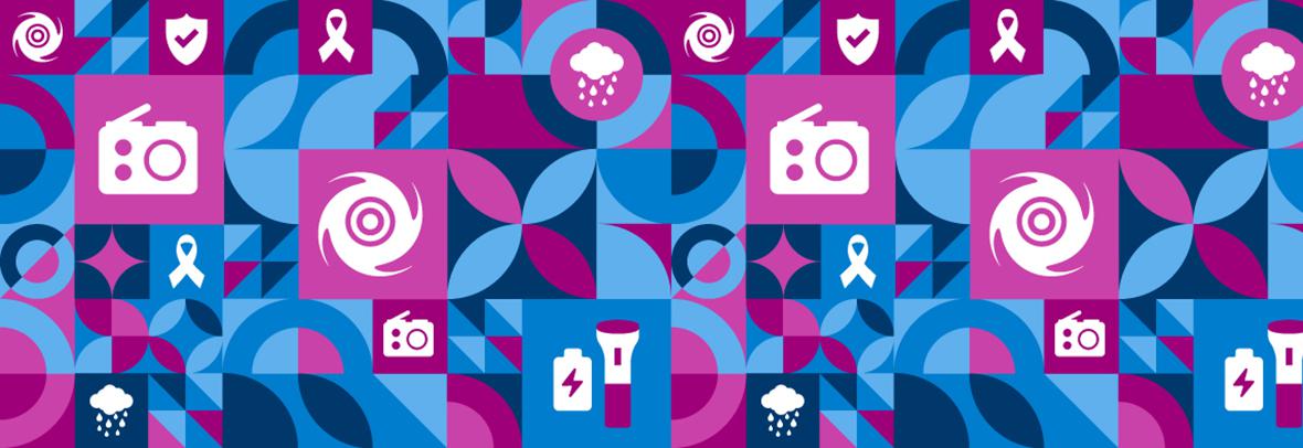 digital illustration of hurricane related icons in bright colors