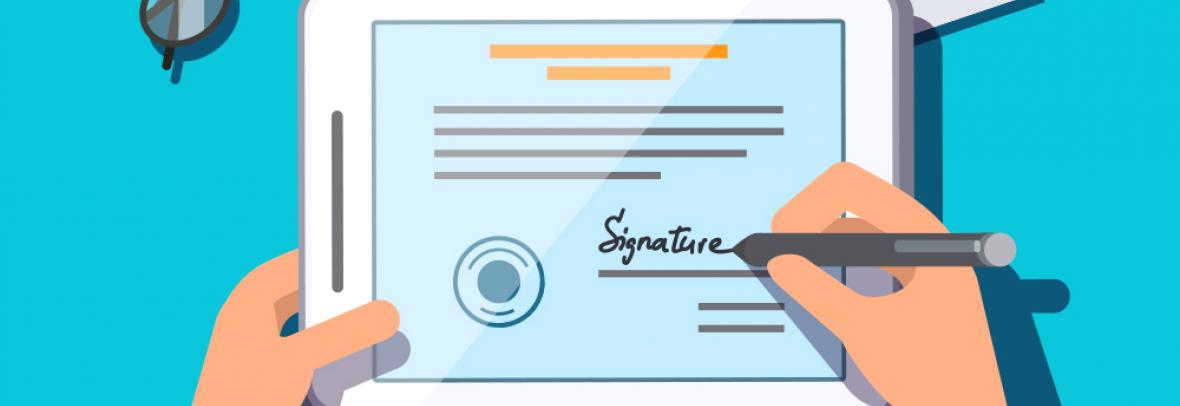 illustration of someone signing a contract on a tablet