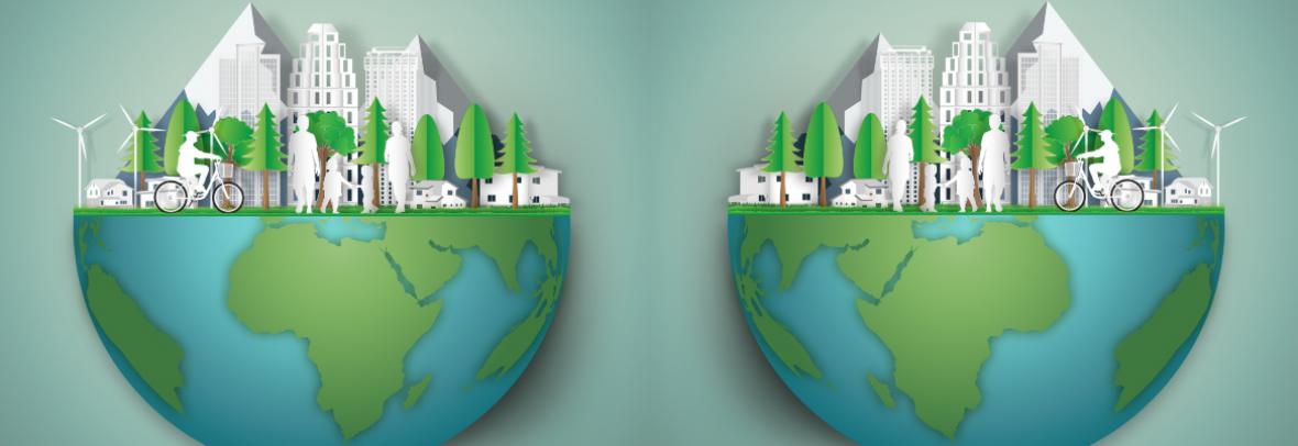 illustration of globe with city