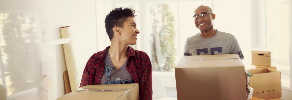 couple with moving boxes