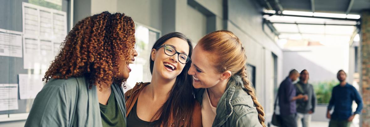 college students laughing