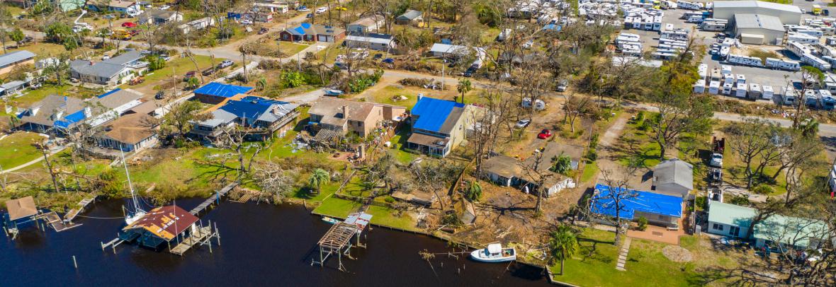 Aerial view of hurricane michael damage