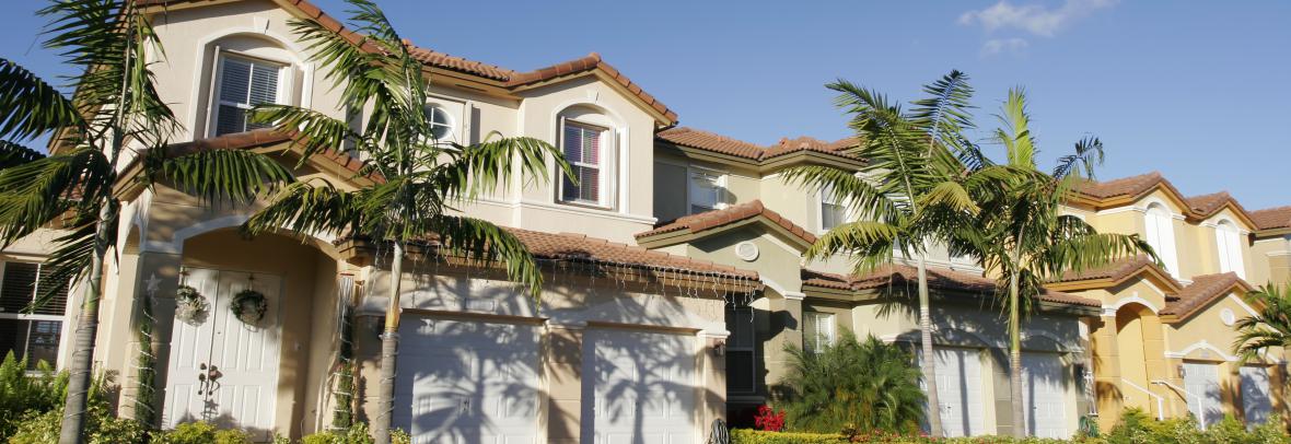 row of florida houses with palm trees