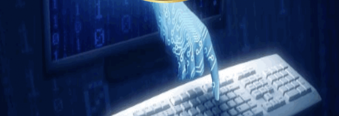 Internet hand touches computer keyboard