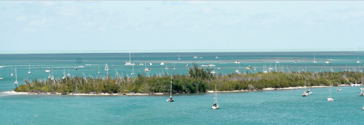 Boats surround Wisteria Island, Florida