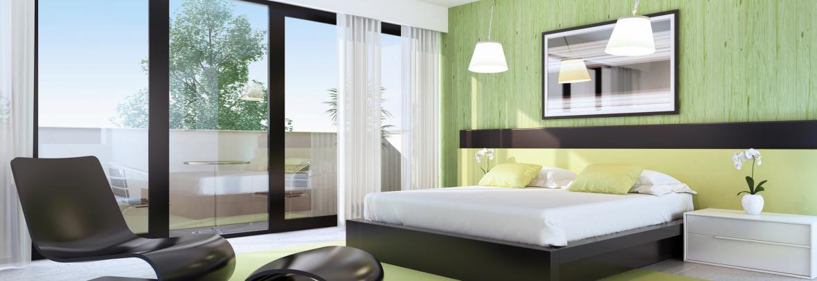 photo of staged bedroom with accent wall