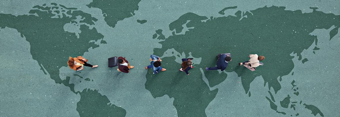 people walking across continents