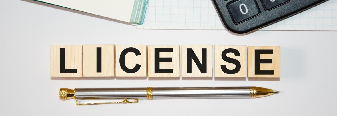 The word license spelled out in block letters