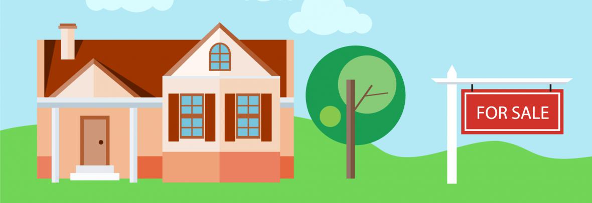 Illustration of house with tree and For Sale sign