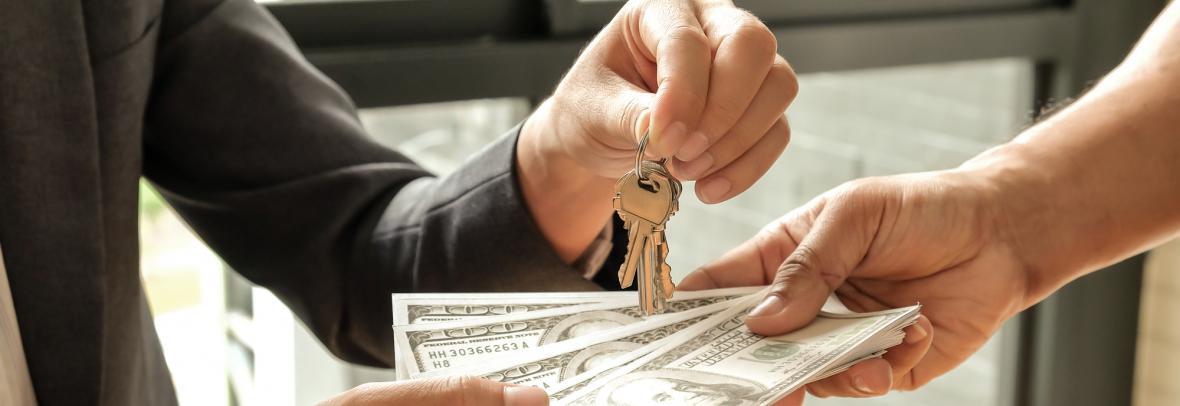 Buyers and sellers give dollar money,Sellers give keys.