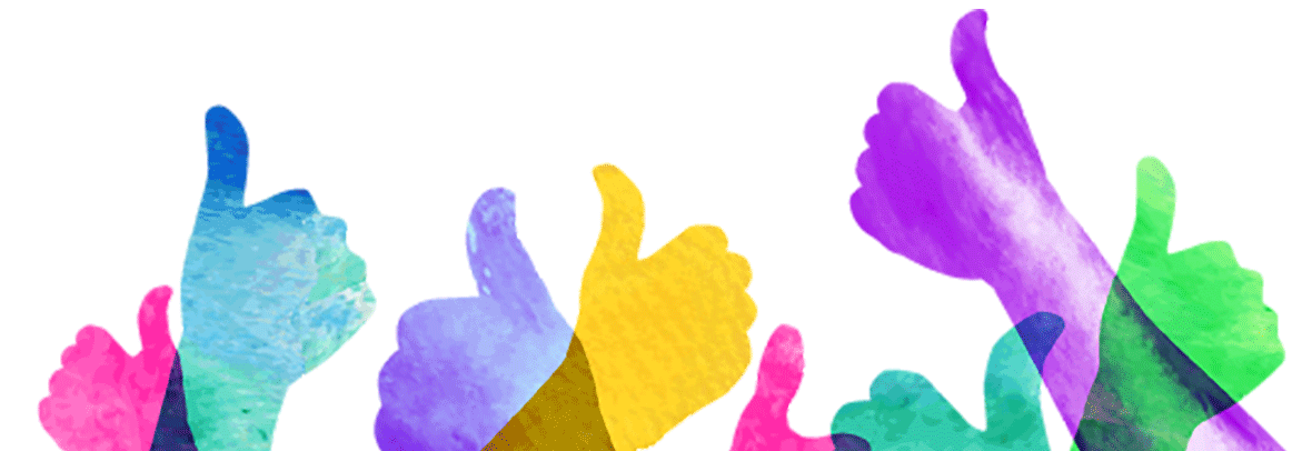 watercolor illustration of many hands making the thumbs up sign