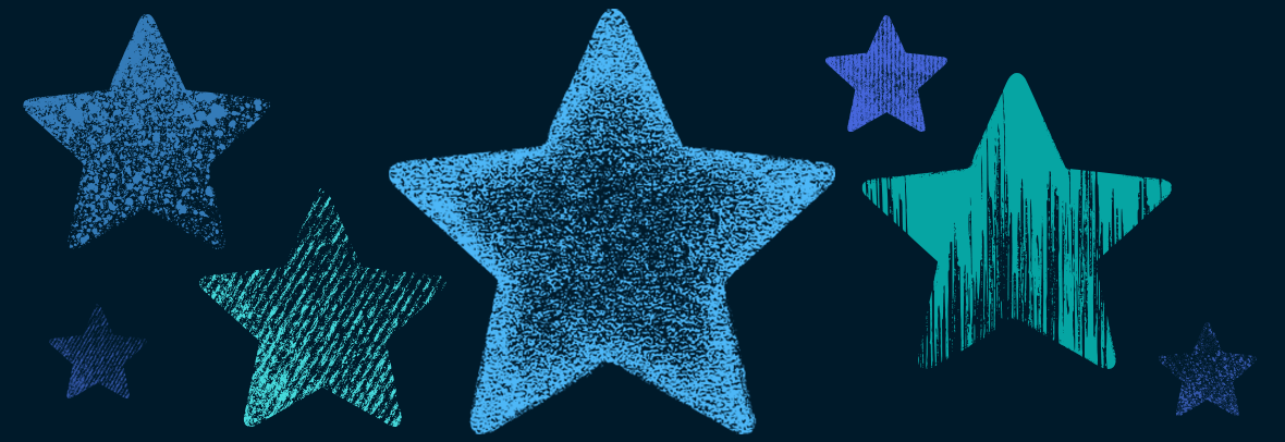 illustration of colorful star shapes on dark blue background