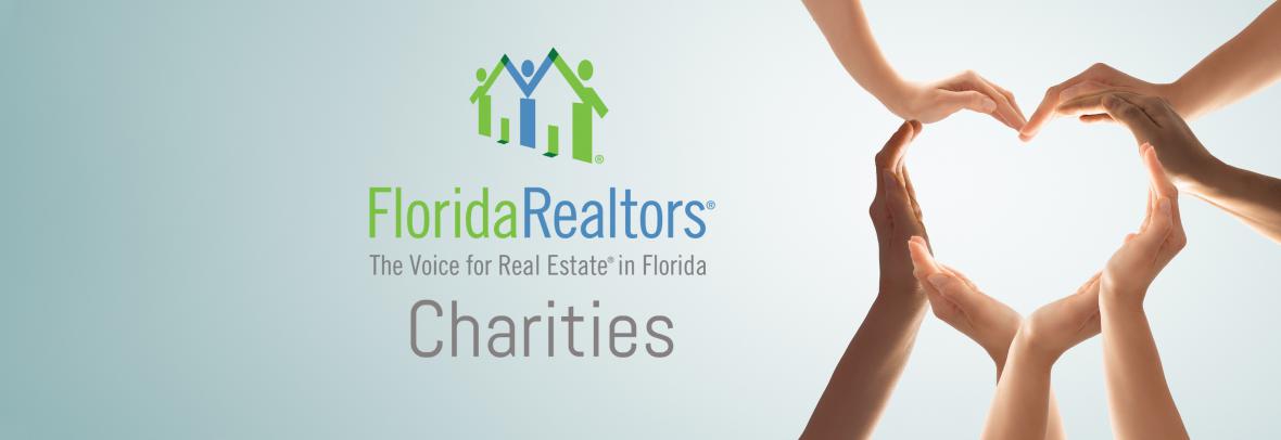 Florida Realtors logo with charities with hands in shape of heart